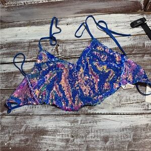 🆕 Forever 21 Blue and Pink Sequin Crop Top